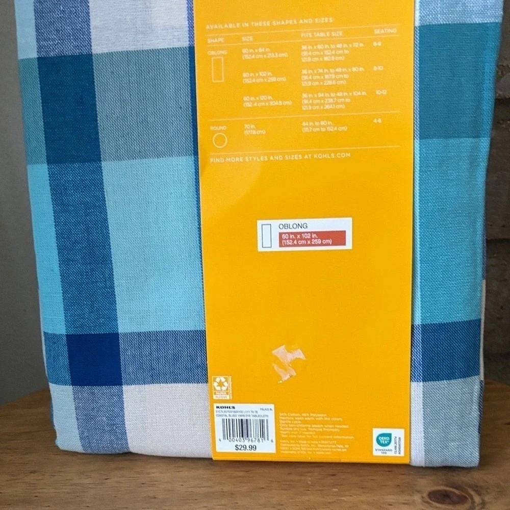 Celebrate Together Blue Gingham Plaid Picnic Table Cloth Fabric 60